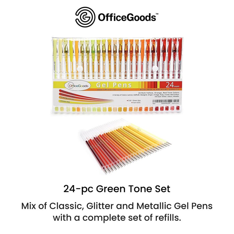 OfficeGoods Yellow Orange Red Gel Pens with Refills â€“ Neon Journaling Art â€“ Medium 0.8-1.0mm Tips â€“ Non-Toxic Gel Pens Set â€“ Quick Dry Smudge-Free 24 Pack Colors - Image 2