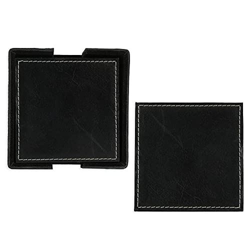 DECOWORLD || Genuine Buff Leather Tea Coasters Set of 6 with Stand || Coasters for Cups, Coffee Mugs, Drinks|| Coasters for Dining Table. Coffee Table for Home or Office Use (Black) - Image 3