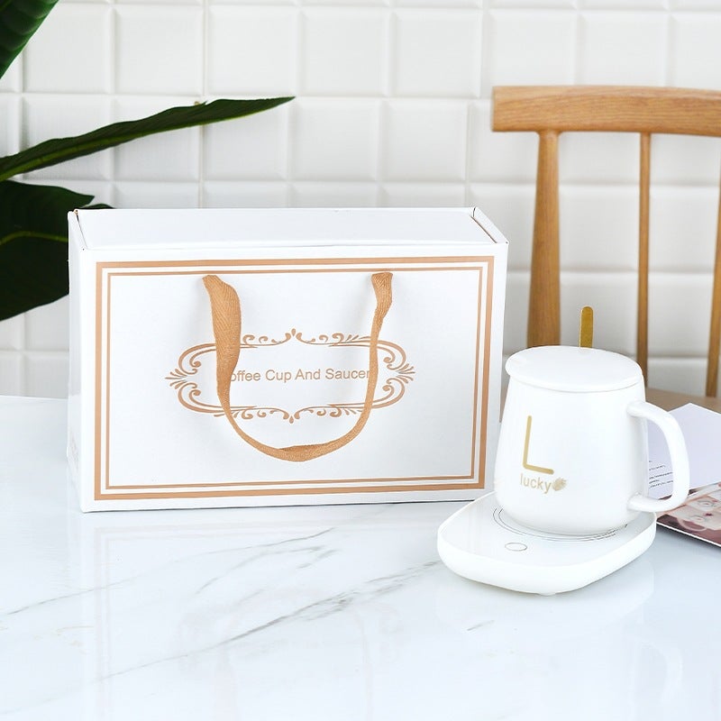 Ceramic Mug Gift Set Towel Fan Wedding Favor White insulation mat gift box