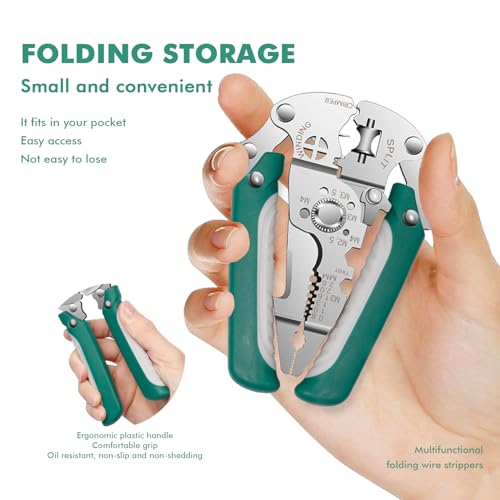XBEY 9-in-1 Multifunctional Stainless Steel Wire Cutter Foldable Wire Stripper Wire Cutter Tool Pliers for Cutting Electrical Stripping Tool & Crimping Tool (Light Green Foldable Wire Stripper) - Image 3