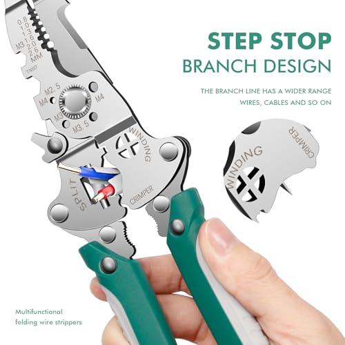 XBEY 9-in-1 Multifunctional Stainless Steel Wire Cutter Foldable Wire Stripper Wire Cutter Tool Pliers for Cutting Electrical Stripping Tool & Crimping Tool (Light Green Foldable Wire Stripper) - Image 2