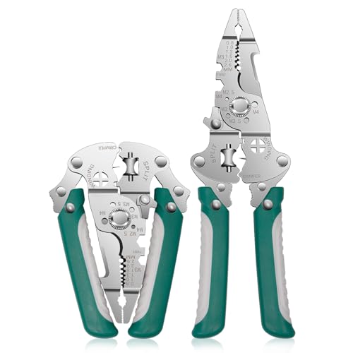 XBEY 9-in-1 Multifunctional Stainless Steel Wire Cutter Foldable Wire Stripper Wire Cutter Tool Pliers for Cutting Electrical Stripping Tool & Crimping Tool (Light Green Foldable Wire Stripper) - Image 1