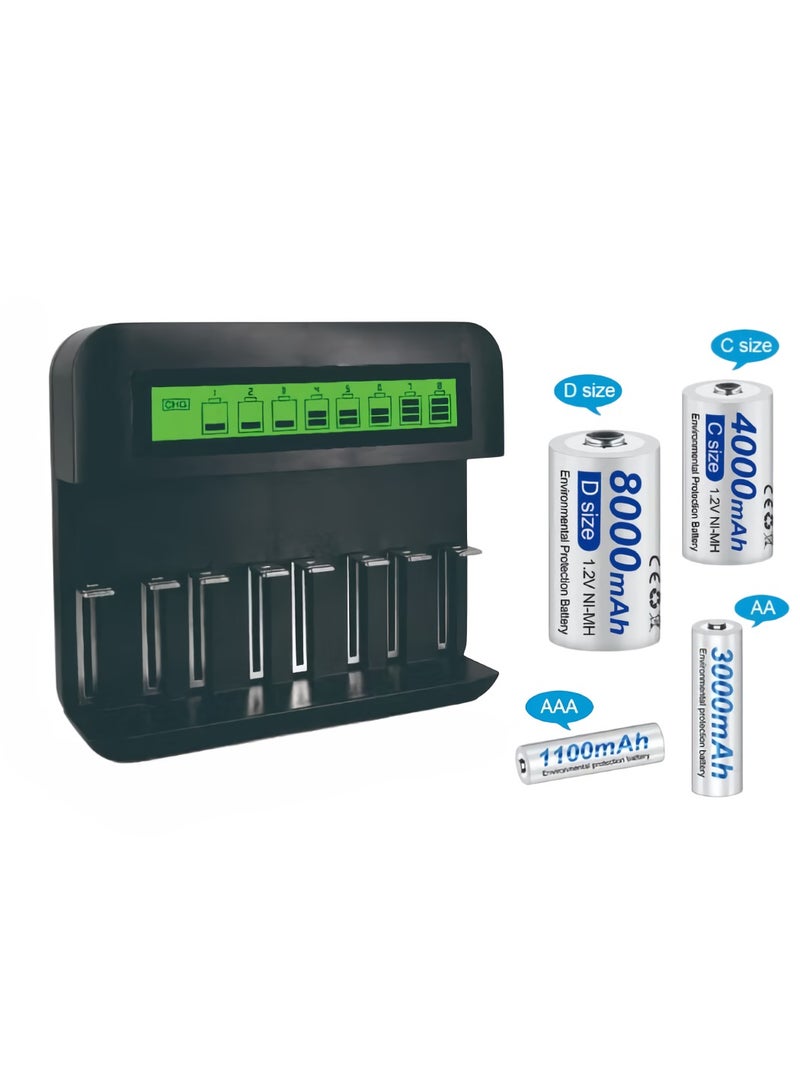 Beauenty Battery Charger, USB 8 Slot Batteries Charging Device With LCD Display, Multifunctional Smart Battery Charger With USB Cable For AA AAA DC Type 5 7 Rechargeable Batteries - Image 1