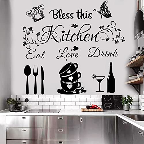 Casa Decor Bless This Kitchen Wall Stickers - Vinyl DIY Art Peel and Stick Wall Decals for Home Office School Coffee - Image 1