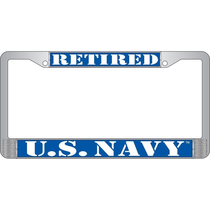 FindingKing US Navy Retired Chrome License Plate Frame