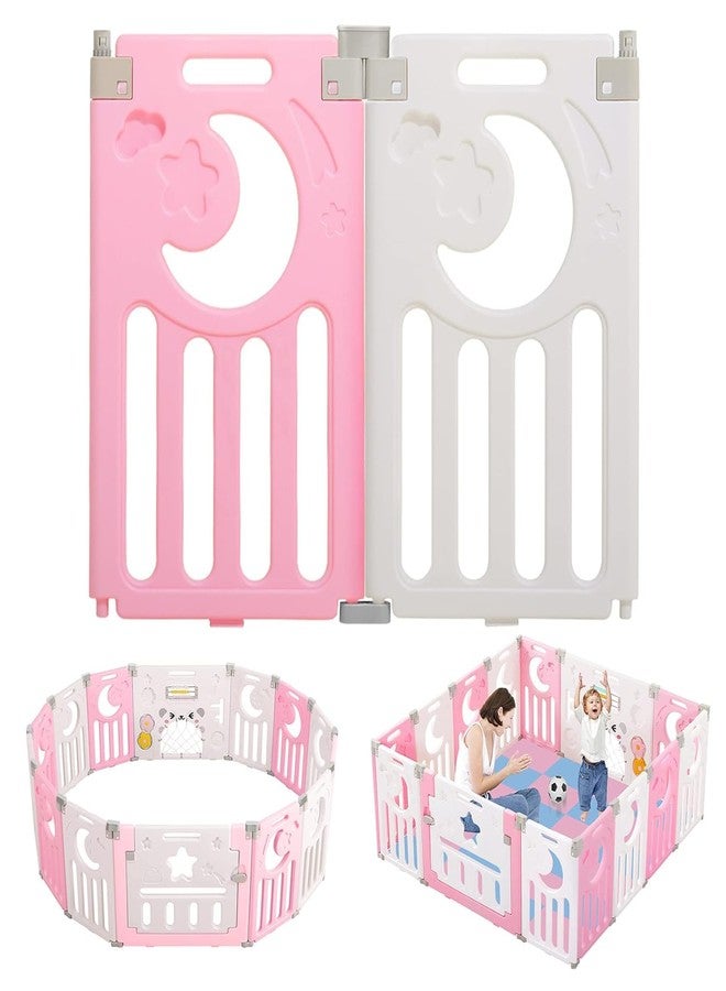 Dripex مركز أنشطة الأطفال القابل للطي من دريبيكس - ساحة لعب آمنة للمنزل والداخل والخارج - سياج للأطفال بدون فجوات مع بوابة للأولاد والبنات (لوحين - وردي + أبيض) - Image 3