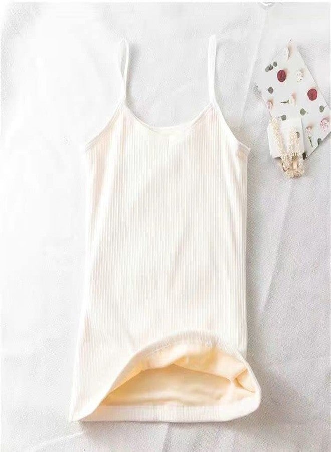 Alexvyan Girls Women Female M-Size White Narrow Slips Slim Fit Cotton Thermal Fleece Lined Underwear Tops Camisole Top Warm Base Layer Stretchy Body Shaper Vest for Winter - Image 5
