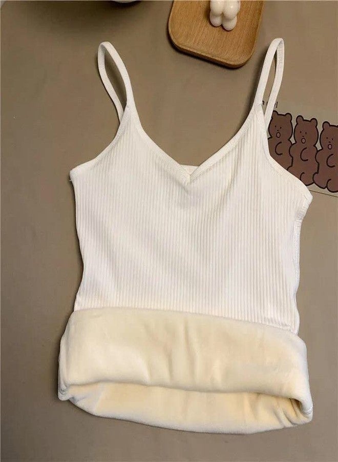 Alexvyan Girls Women Female M-Size White Narrow Slips Slim Fit Cotton Thermal Fleece Lined Underwear Tops Camisole Top Warm Base Layer Stretchy Body Shaper Vest for Winter - Image 3