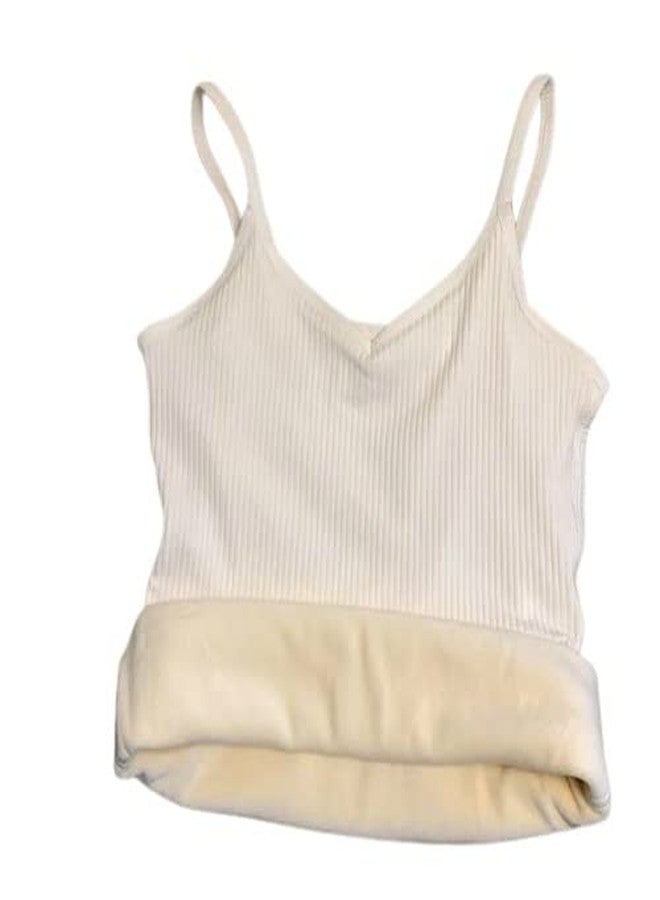 Alexvyan Girls Women Female M-Size White Narrow Slips Slim Fit Cotton Thermal Fleece Lined Underwear Tops Camisole Top Warm Base Layer Stretchy Body Shaper Vest for Winter - Image 1