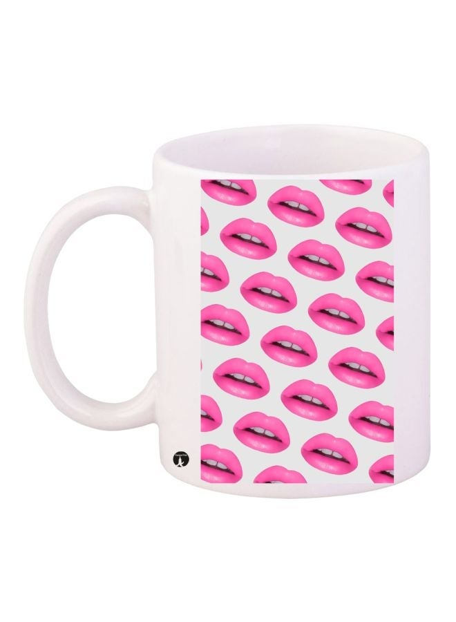 RYN Lips Printed Coffee Mug White/Pink 11ounce