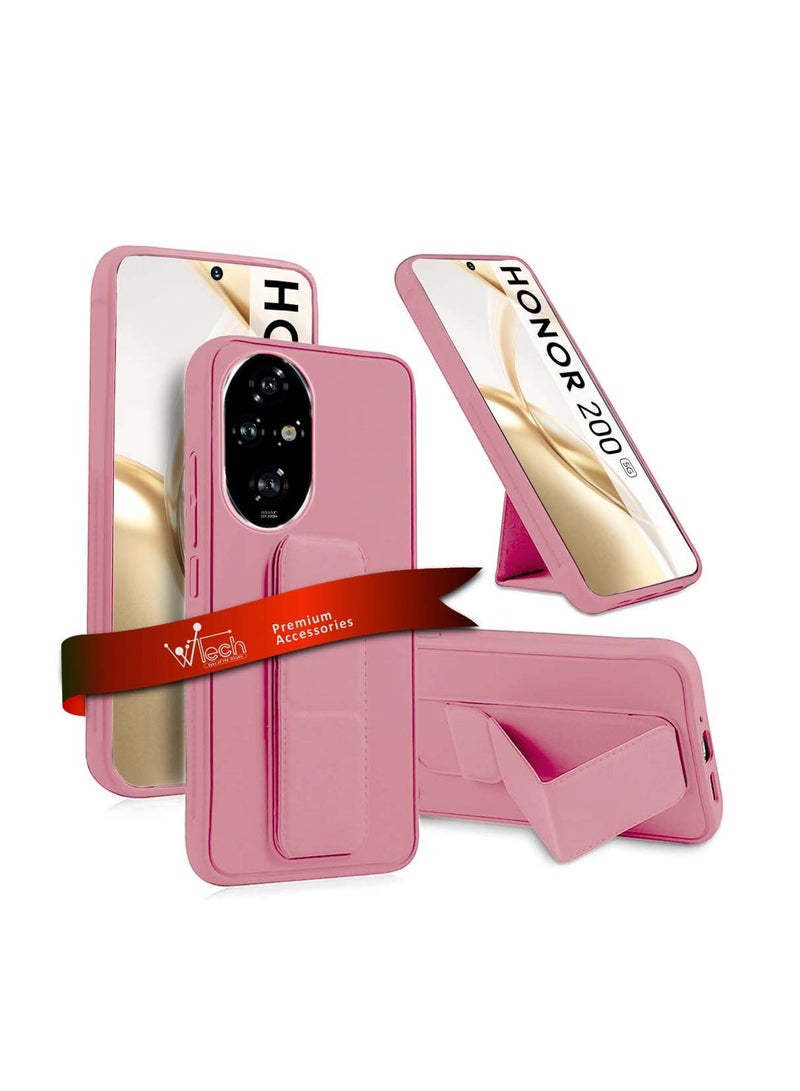 Wtech Honor 200 5G 2024 Hand Grip Foldable Magnetic Kickstand Wrist Strap Finger Grip With Built-In Iron Case Cover Pink - Image 1