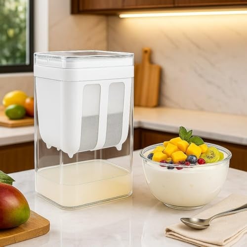 Blase enterprise 1100ML Greek Yogurt & Curd Maker/Fine Mesh Strainer with Lid/Home Essentials/Hung Curd/Perfect for Homemade Yogurt/Whey Separator/Curd/Cheese & More 10.5x10.5x18.5 Cm - Image 1