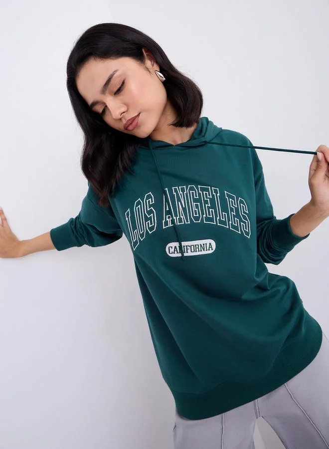 Styli Styli Green Los Angeles Embroidered Hoodie