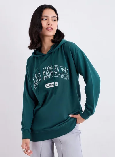 Styli Styli Green Los Angeles Embroidered Hoodie