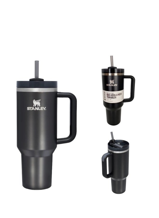 Quencher H2.0 FlowState Vacuum Insulated Tumbler – 40oz Black Stainless Steel Travel Mug with Leakproof Lid and Reusable Straw – Double-Walled, BPA-Free & Eco-Friendly – Keeps Drinks Hot for 7 Hours & Cold for 24 Hours – Durable, Portable, and Ideal for Work, Gym, or Outdoor Use
