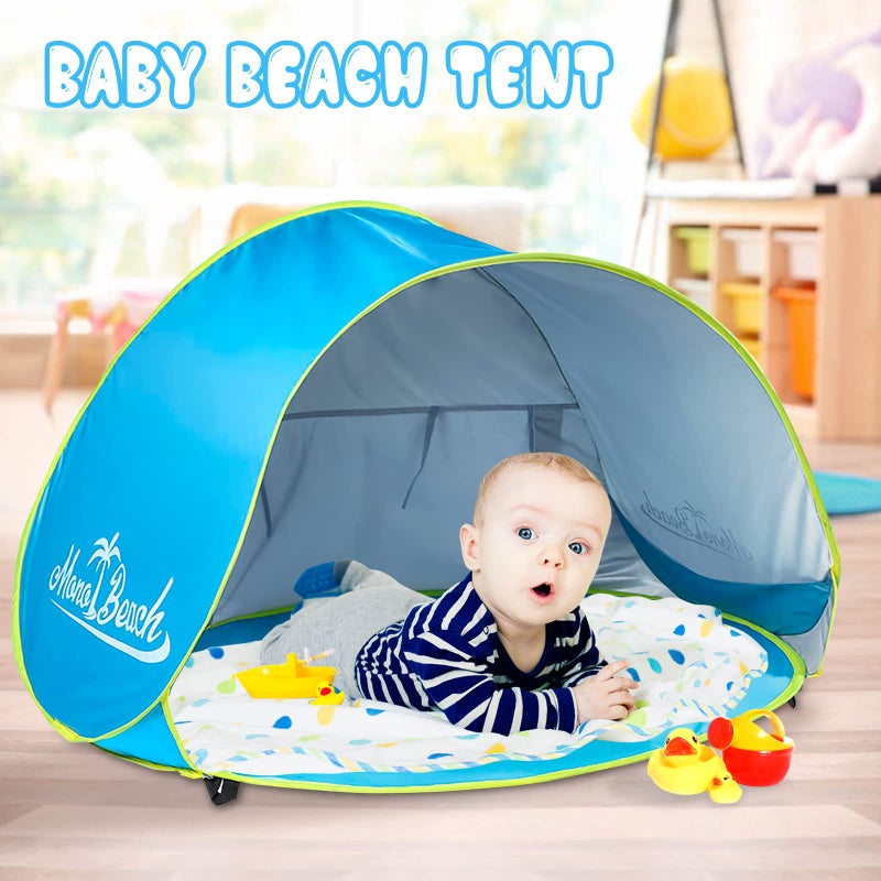 Monobeach Baby Beach Tent with Sun Hat Pop Up Portable Shade Pool UPF50+ UV Protection Sun Shelter for Infant with Easy Set Up Canopy (Blue) - Image 4