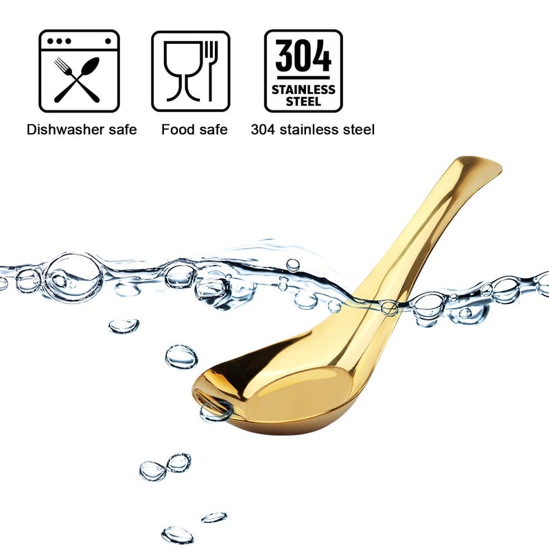 DOBROGOST Asian Stainless Steel Chinese Soup Spoons Set of 6 for Ramen Pho Wonton Dumpling Noodles (gold) - Image 4