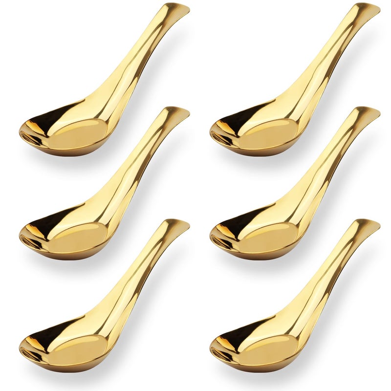 DOBROGOST Asian Stainless Steel Chinese Soup Spoons Set of 6 for Ramen Pho Wonton Dumpling Noodles (gold) - Image 1