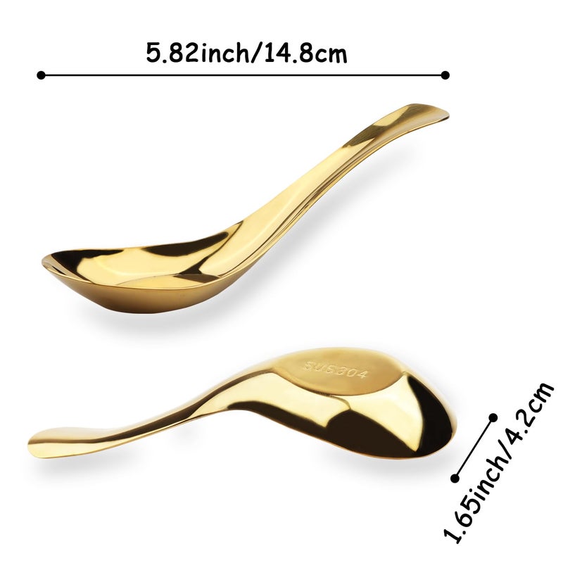 DOBROGOST Asian Stainless Steel Chinese Soup Spoons Set of 6 for Ramen Pho Wonton Dumpling Noodles (gold) - Image 3