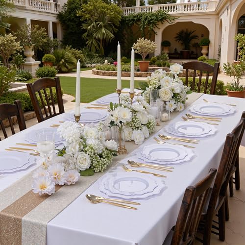 COLOSUS 60PCS White Plastic Plates for 30 guests-Fancy Beaded Plates,Disposable Plates for Party,Include 30 PCS 10.5" Dinner Plates & 30PCS 8.25" Dessert-Platos for Thanksgiving,Birthday/Wedding - Image 5