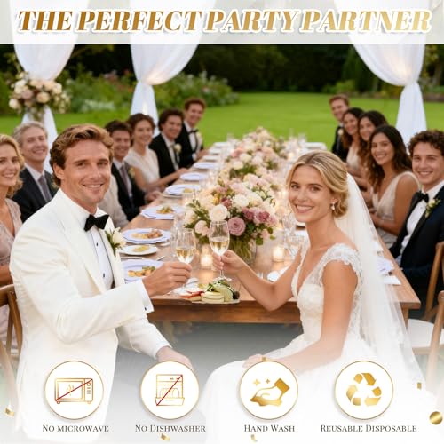 COLOSUS 60PCS White Plastic Plates for 30 guests-Fancy Beaded Plates,Disposable Plates for Party,Include 30 PCS 10.5" Dinner Plates & 30PCS 8.25" Dessert-Platos for Thanksgiving,Birthday/Wedding - Image 3