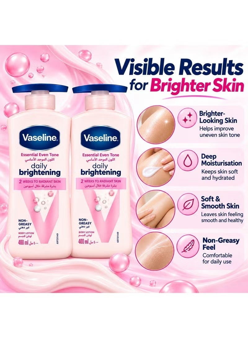 Vaseline Essential Even Tone Daily Brightening Body Lotion 400ml Pack of 2 Non-Greasy Radiant Skin in 2 Weeks Vaseline Jelly Moisturizer Twin Pack - Image 5