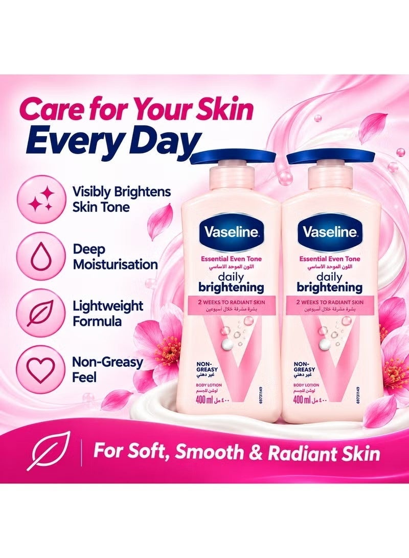 Vaseline Essential Even Tone Daily Brightening Body Lotion 400ml Pack of 2 Non-Greasy Radiant Skin in 2 Weeks Vaseline Jelly Moisturizer Twin Pack - Image 3