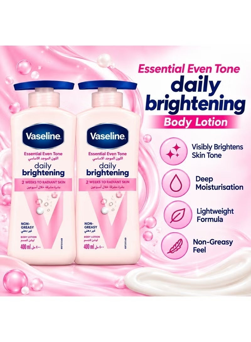 Vaseline Essential Even Tone Daily Brightening Body Lotion 400ml Pack of 2 Non-Greasy Radiant Skin in 2 Weeks Vaseline Jelly Moisturizer Twin Pack - Image 2