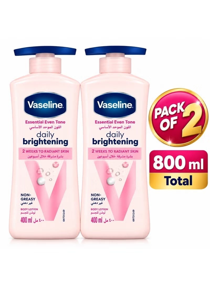 Vaseline Essential Even Tone Daily Brightening Body Lotion 400ml Pack of 2 Non-Greasy Radiant Skin in 2 Weeks Vaseline Jelly Moisturizer Twin Pack - Image 1