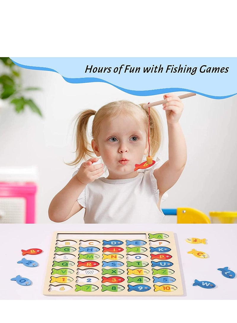 Zikra Wooden Magnetic Fishing Game for Toddlers Montessori Fine Motor Skills Toy with Letters and Numbers Preschool Classroom Learning - Image 4