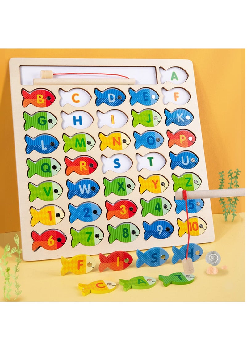 Zikra Wooden Magnetic Fishing Game for Toddlers Montessori Fine Motor Skills Toy with Letters and Numbers Preschool Classroom Learning - Image 3