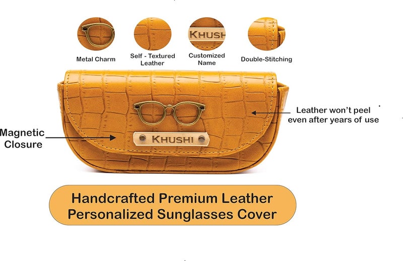 AICA Personalized Name & Charm Sunglasses Case (Yellow) Self-Textured Leather with Magnetic Closure | Gifts for Boy | Gifts for Girl | Corporate Gifts | Diwali Gifts for Family and Friends - Image 5