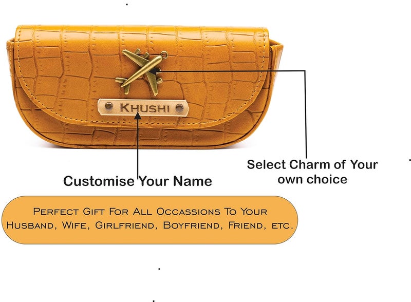 AICA Personalized Name & Charm Sunglasses Case (Yellow) Self-Textured Leather with Magnetic Closure | Gifts for Boy | Gifts for Girl | Corporate Gifts | Diwali Gifts for Family and Friends - Image 2