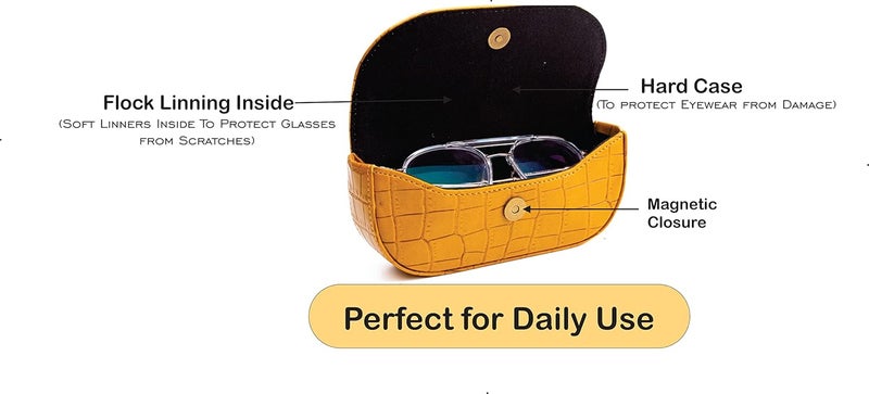 AICA Personalized Name & Charm Sunglasses Case (Yellow) Self-Textured Leather with Magnetic Closure | Gifts for Boy | Gifts for Girl | Corporate Gifts | Diwali Gifts for Family and Friends - Image 4