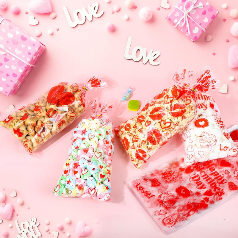 ZYLOP 50Pcs Valentines Goodie Bags - 5 X 11 Plastic Valentines Cellophane Treat Bags With Twist Ties  Red Heart & Love Design Valentine Candy Bags For Kids Classroom Exchange  Party Favors  Gifts  Cookies - Image 3