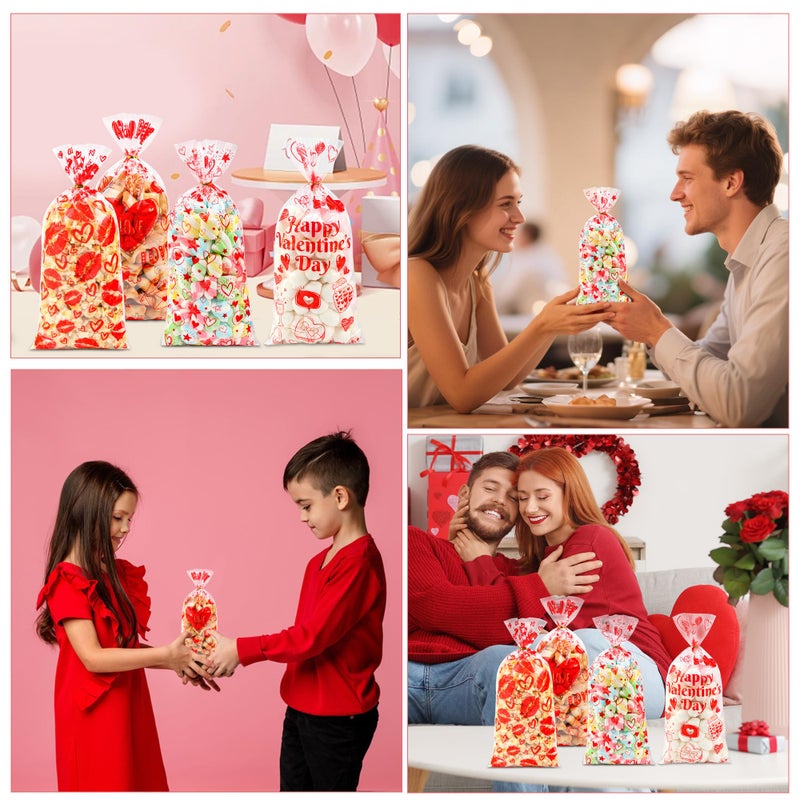 ZYLOP 50Pcs Valentines Goodie Bags - 5 X 11 Plastic Valentines Cellophane Treat Bags With Twist Ties  Red Heart & Love Design Valentine Candy Bags For Kids Classroom Exchange  Party Favors  Gifts  Cookies - Image 5