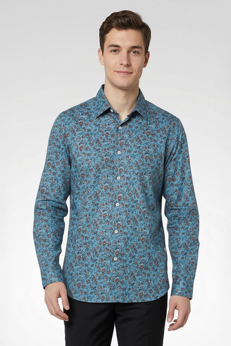 Replay Men Regular Fit Long Sleeve Floral Print Casual Shirt, Multicolor - Image 1