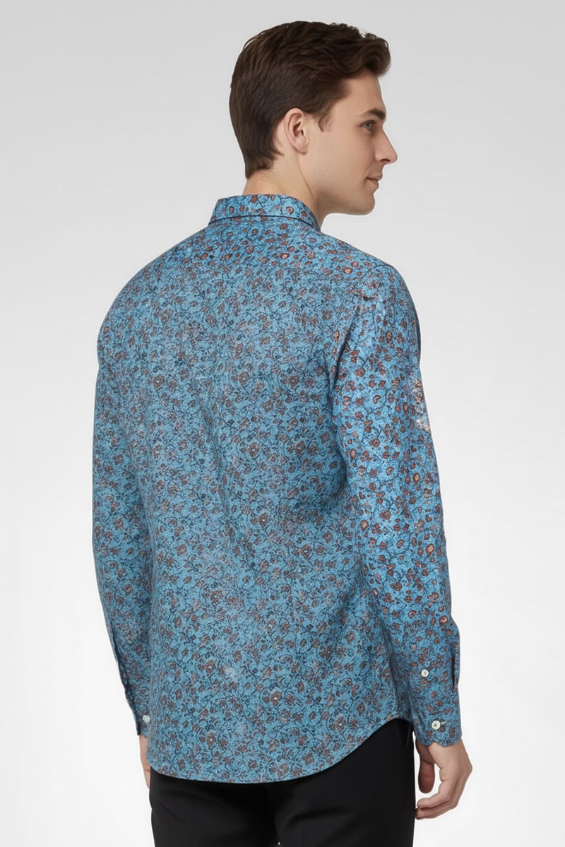 Replay Men Regular Fit Long Sleeve Floral Print Casual Shirt, Multicolor - Image 2