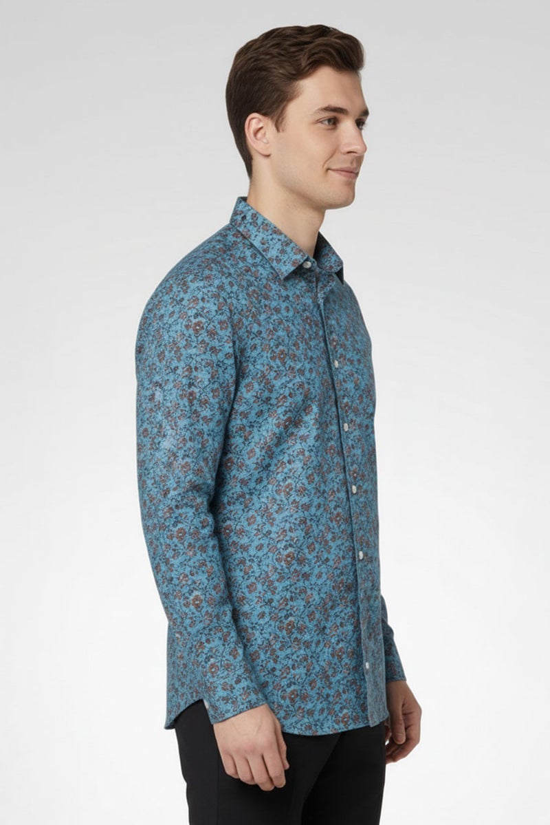 Replay Men Regular Fit Long Sleeve Floral Print Casual Shirt, Multicolor - Image 5