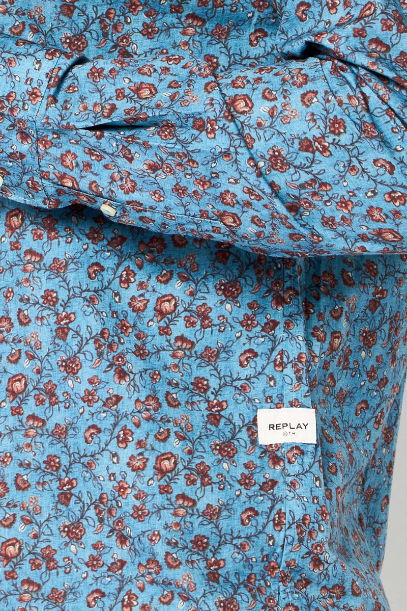 Replay Men Regular Fit Long Sleeve Floral Print Casual Shirt, Multicolor - Image 4