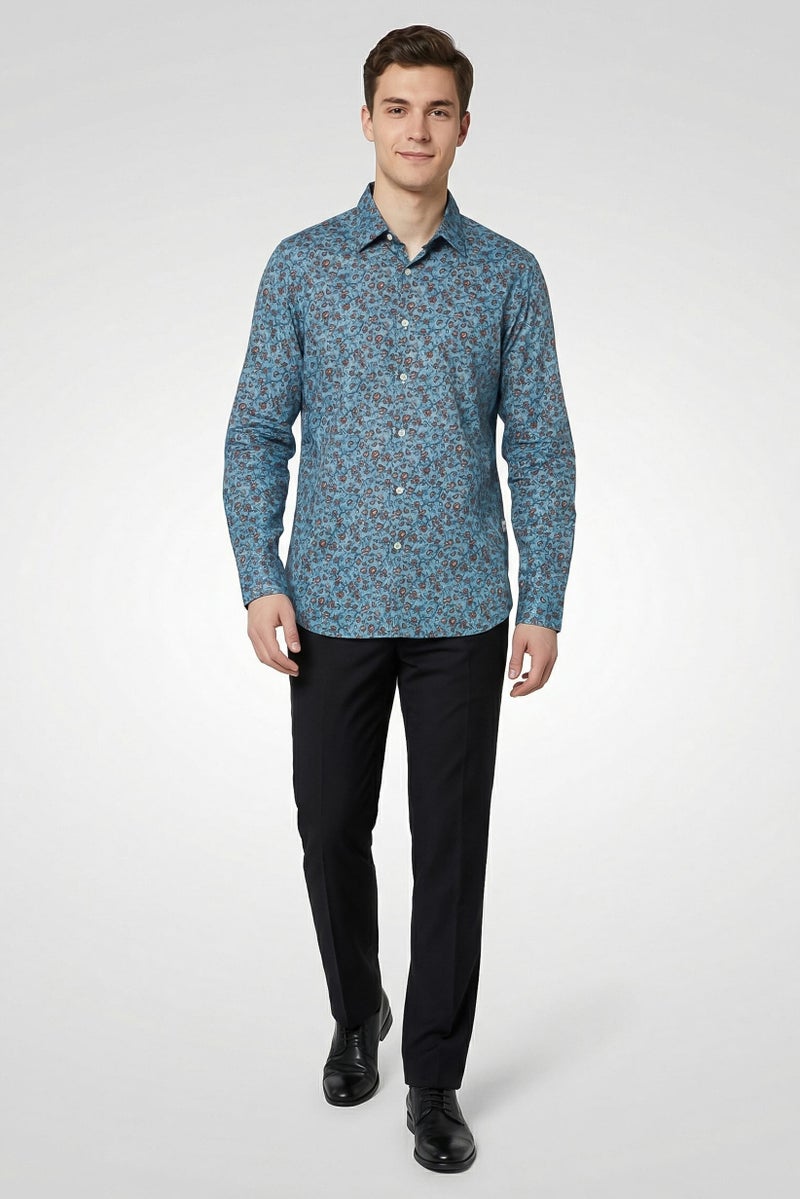 Replay Men Regular Fit Long Sleeve Floral Print Casual Shirt, Multicolor - Image 3