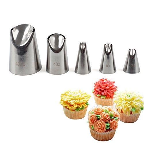 FantasyDay 5 piece Stainless Steel Rose Flower Piping Tips Piping Nozzles Cake Decorating Supplies Cookies Cupcake Icing Decorating Supplies Decorating Kits Frosting Icing Tips Baking Set Tools #3 - Image 3