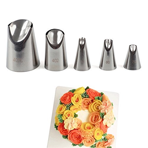 FantasyDay 5 piece Stainless Steel Rose Flower Piping Tips Piping Nozzles Cake Decorating Supplies Cookies Cupcake Icing Decorating Supplies Decorating Kits Frosting Icing Tips Baking Set Tools #3 - Image 4