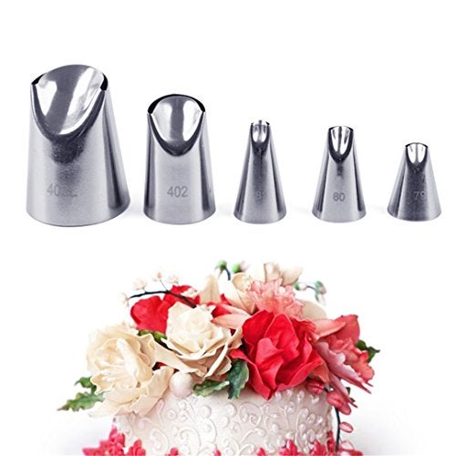FantasyDay 5 piece Stainless Steel Rose Flower Piping Tips Piping Nozzles Cake Decorating Supplies Cookies Cupcake Icing Decorating Supplies Decorating Kits Frosting Icing Tips Baking Set Tools #3 - Image 2