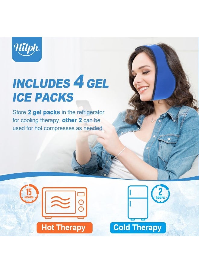 Hilph - Face Ice Pack Wisdom Teeth Ice Pack Head Wrap For Jaw Chin And Dental With 4 Hot Cold Packs For Teeth Removed, Dental Implants, Tmj Pain Blue - Image 1