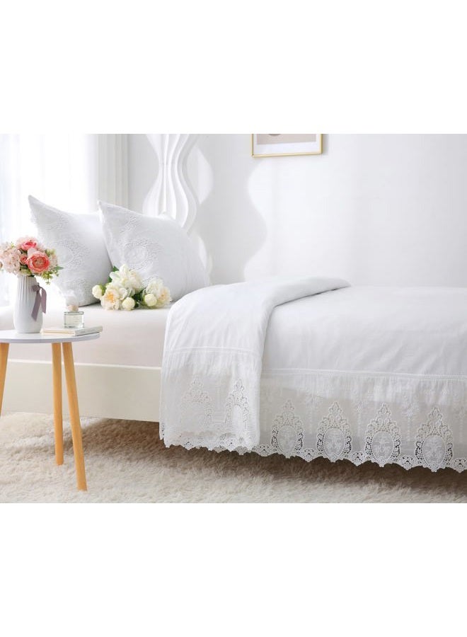 Meaning4 White Cutouts Lace Duvet Cover Openwork Laced Bedspread Battenburg Lacy Coverlet 100% Cotton Queen Size 1 Piece(Without Pillowcases) Luxury Elegant Look - Image 1