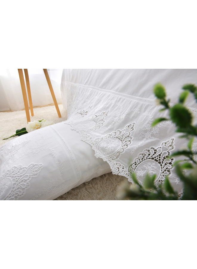 Meaning4 White Cutouts Lace Duvet Cover Openwork Laced Bedspread Battenburg Lacy Coverlet 100% Cotton Queen Size 1 Piece(Without Pillowcases) Luxury Elegant Look - Image 3
