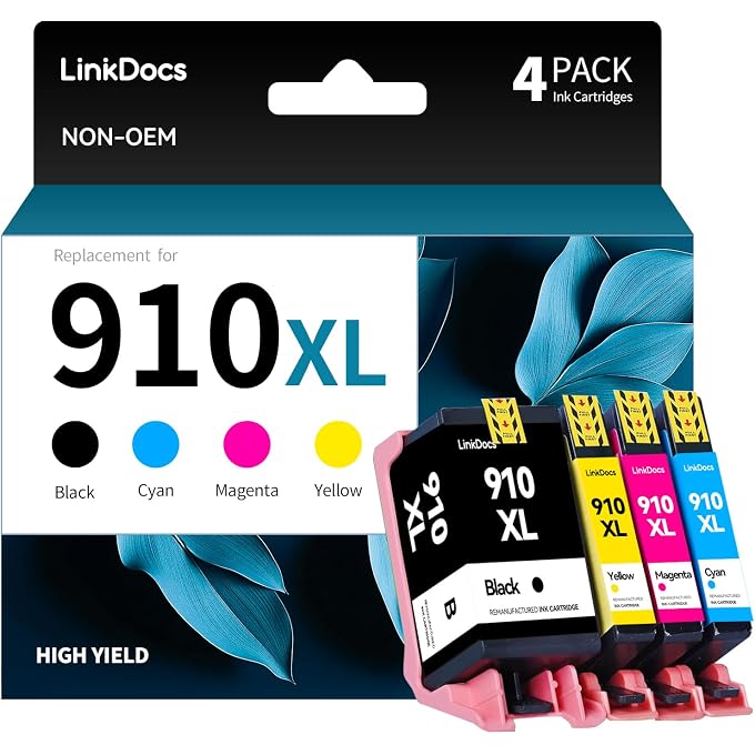 LinkDocs Remanufactured 910XL Ink Cartridges Combo Pack Replacement for Ink 910 910XL Compatible with Printers 8020 8025 8035 8028 8010 8030 8010 8022 8015 8018, 4 Pack