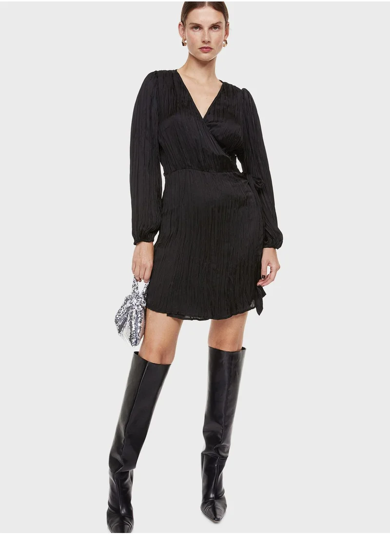 H&M Ballon Sleeve Wrap Detail Dress