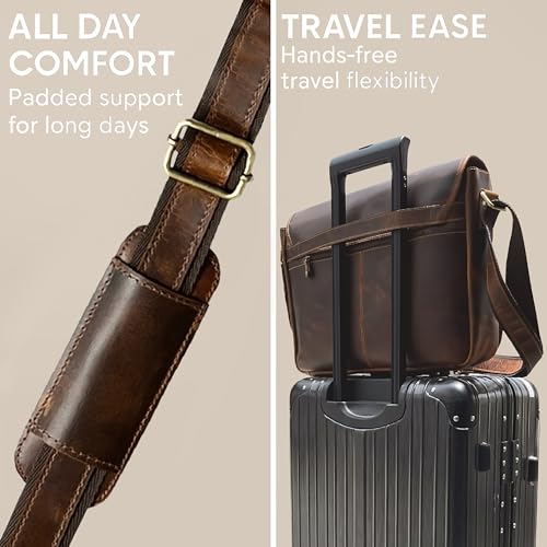 RUSTIC TOWN Leather Messenger Bag for Men Women - Full Grain Leather Laptop Satchel Office Shoulder Bag (16-Inch, Brown) - Image 5